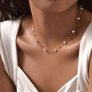 18k gold plated Elegant Gold and White Heart Necklace
